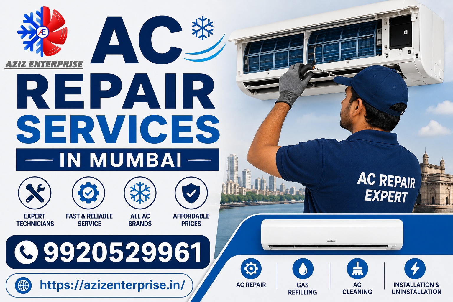 Professional AC Repair Services in Mumbai by Aziz Enterprise for homes and commercial spaces.