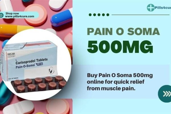 Pain O Soma 500mg Carisoprodol tablets by Pills4Cure for fast muscle pain relief and online purchase in the USA.