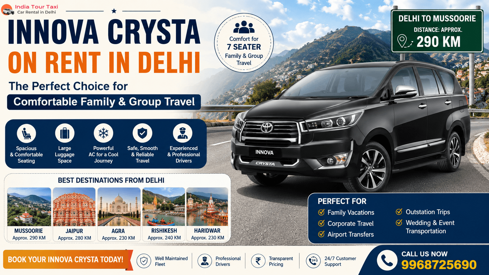 Innova Crysta on rent in Delhi